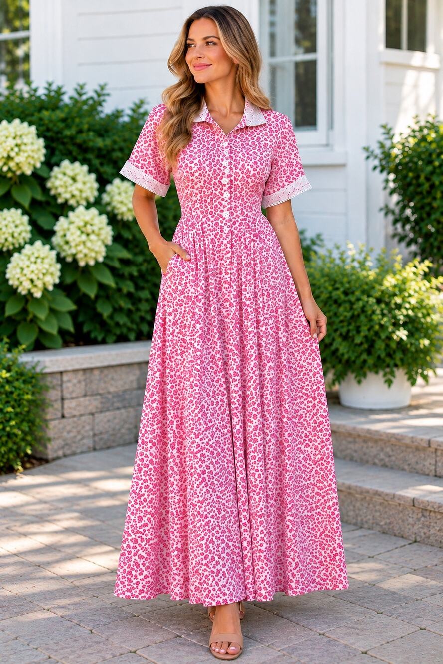 April Cornell Pink Floral NWT Size Medium Lace Cottagecore Maxi Dress